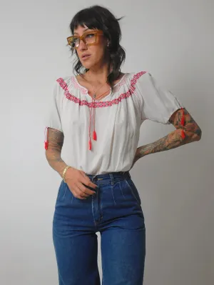 1970's Embroidered Peasant Blouse