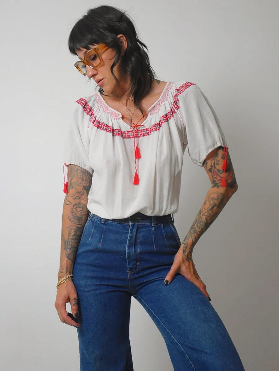 1970's Embroidered Peasant Blouse