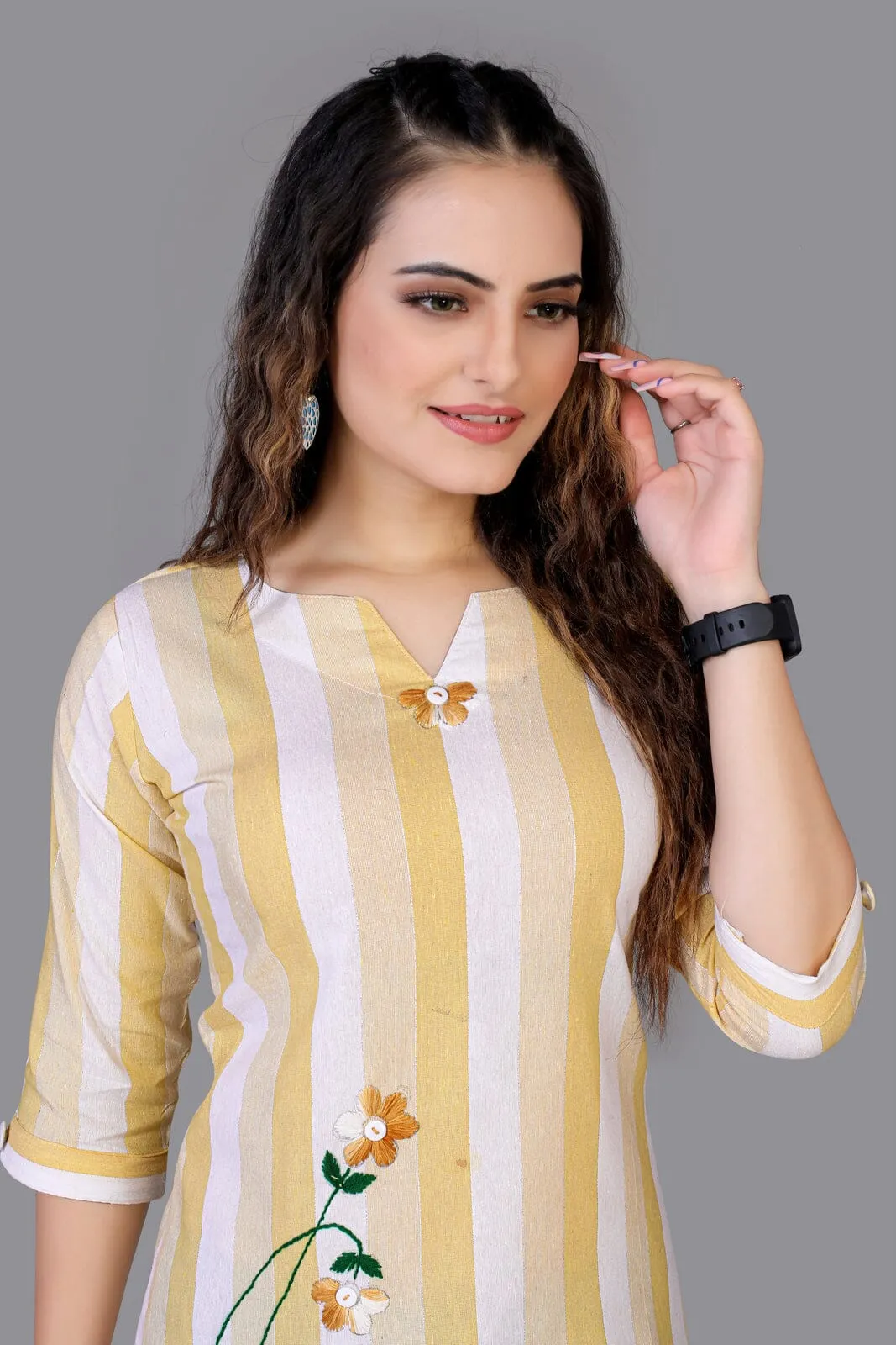 Aarvi Yellow Cotton Tunics