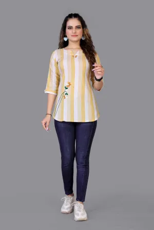 Aarvi Yellow Cotton Tunics