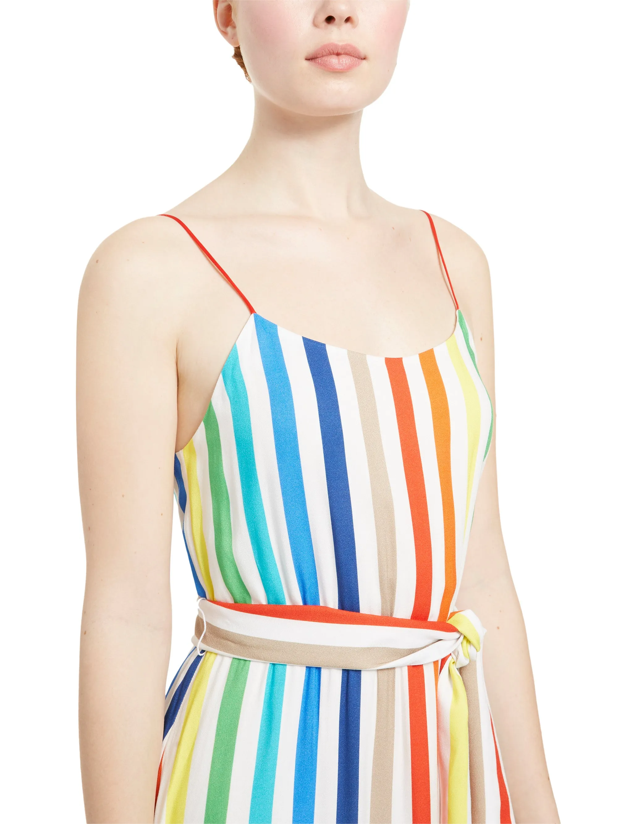 Alice   Olivia - Janan Spaghetti Strap Midi Peasant Dress Rainbow Stripe