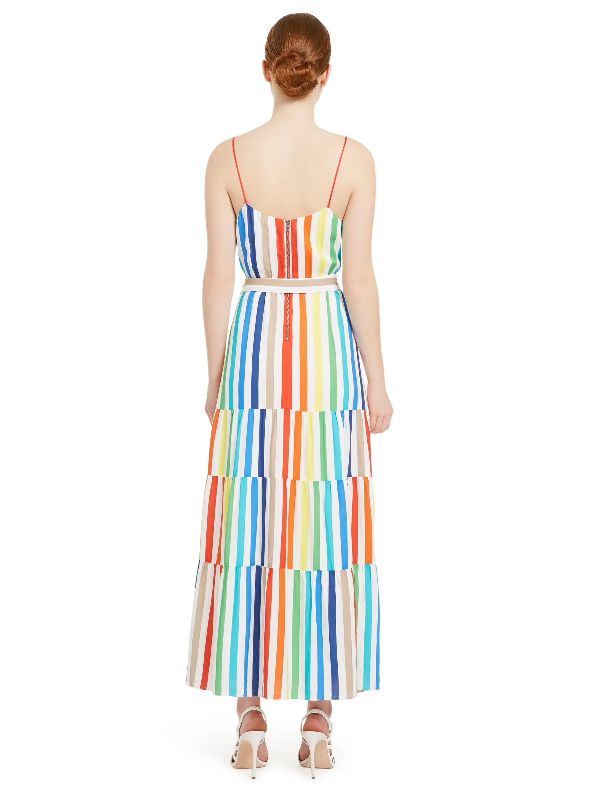 Alice   Olivia - Janan Spaghetti Strap Midi Peasant Dress Rainbow Stripe