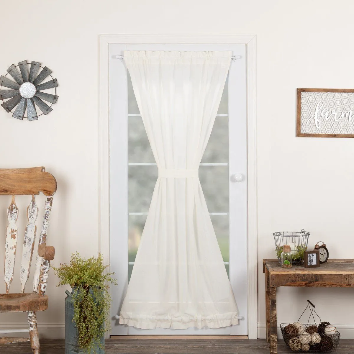 Antique White Fringed Tobacco Cloth Door Panel Curtain 72"