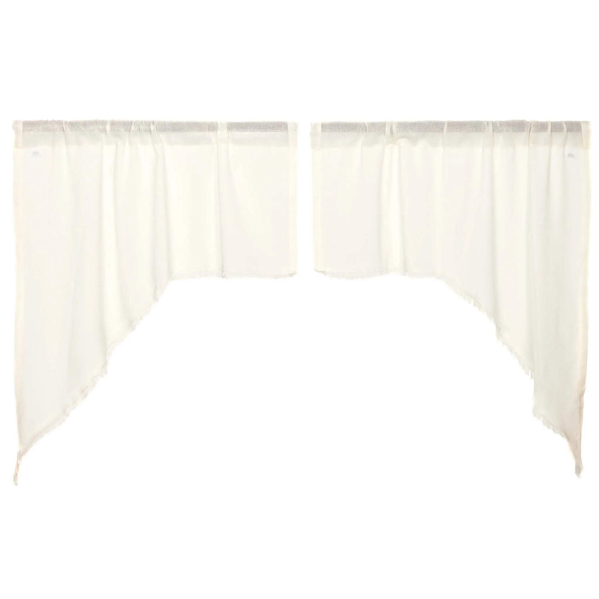 Antique White Fringed Tobacco Cloth Swag Curtains