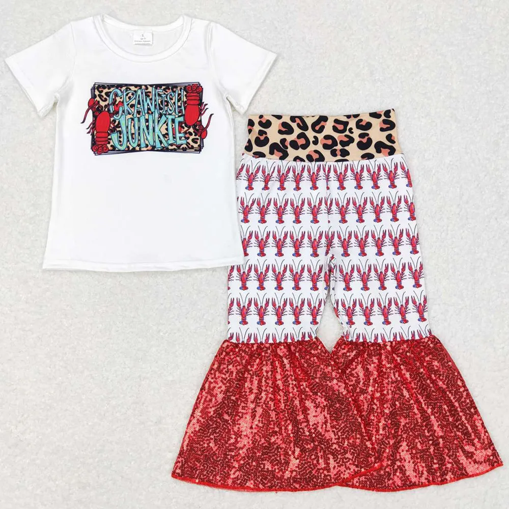 Baby Girls Clothes Crawfish Short Sleeve Shirt Bell Pants Sets GSPO0938