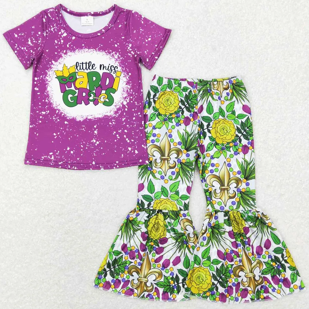 Baby Girls Clothes Little Miss Mardi Gras Tee Shirts Bell Pants Sets GSPO1171