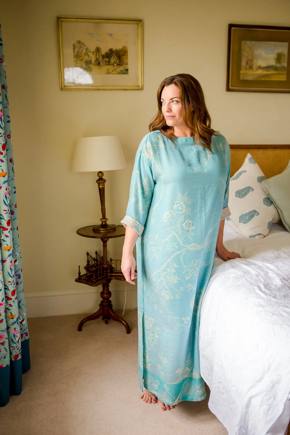 Bateau Neck Kaftan in Pale Cyan