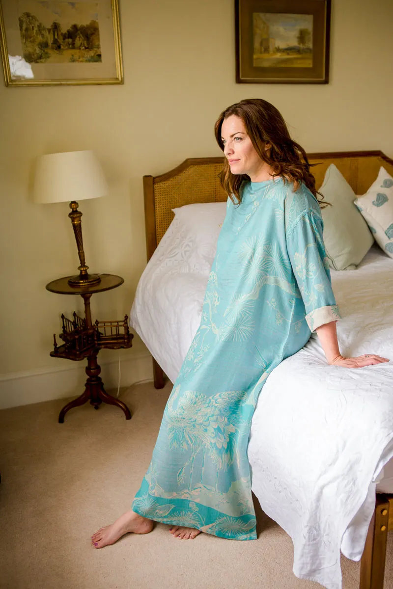 Bateau Neck Kaftan in Pale Cyan