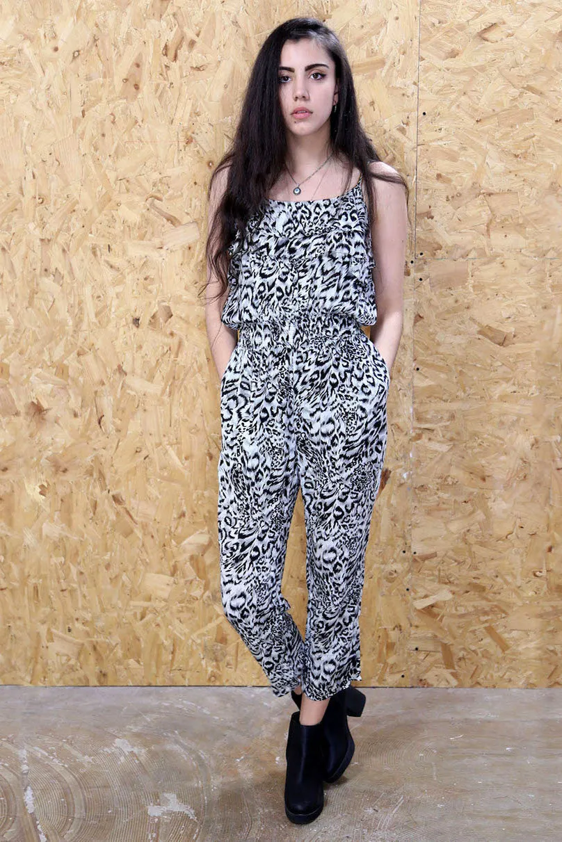 Black And White Leopard Print Jumpsuit