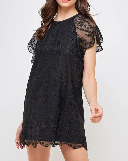 Black // Gina Scallop Lace Shift Dress