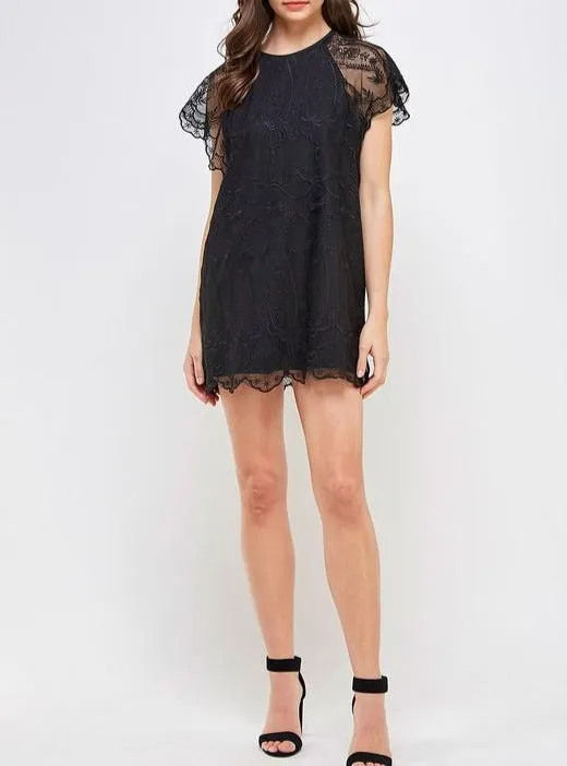 Black // Gina Scallop Lace Shift Dress