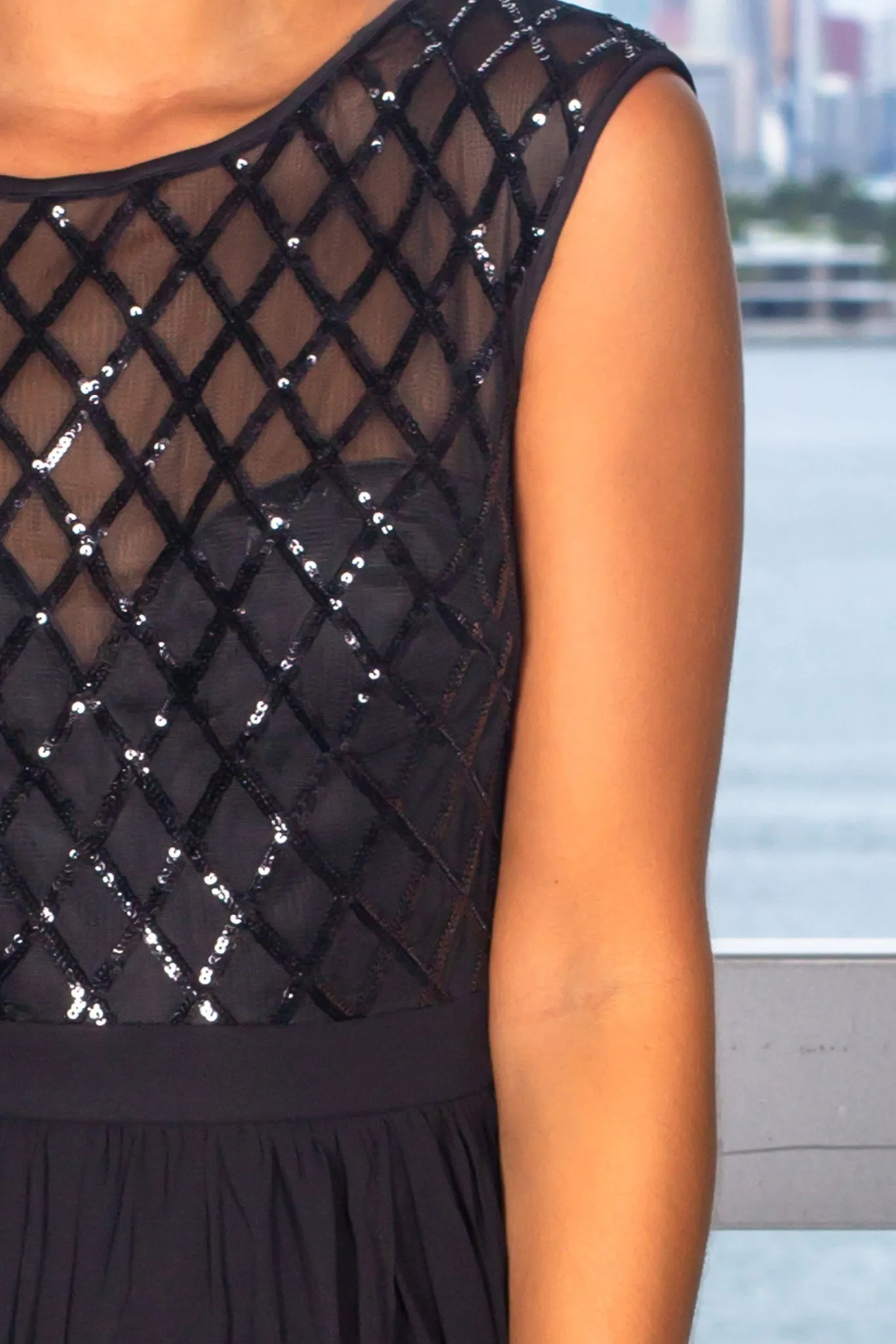 Black Maxi Dress with Sequin Top