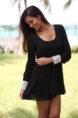 Black Tunic With Rhinestone Cuffs