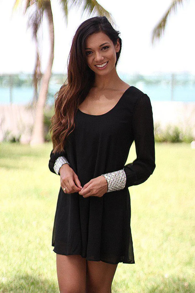 Black Tunic With Rhinestone Cuffs