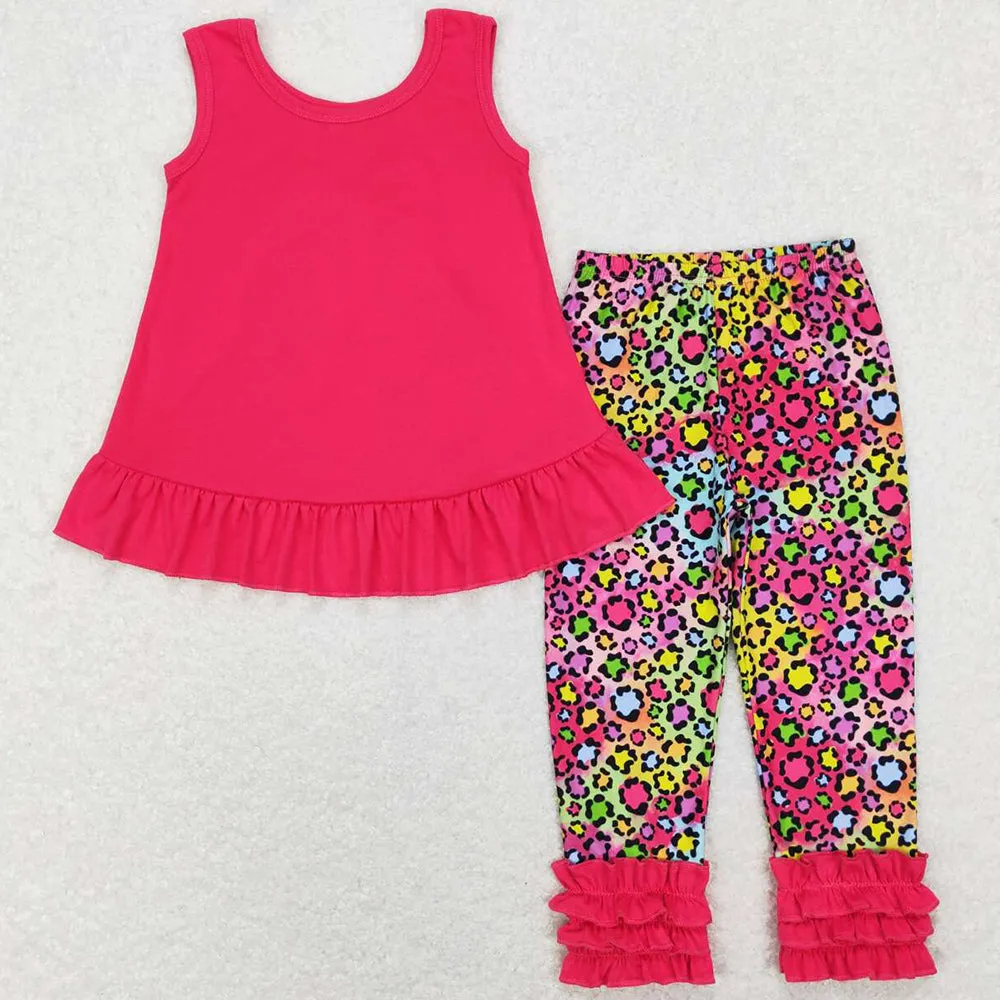 Boutique Baby Girls Clothes Sleeveless Top Leopard Pants Sets GSPO1097