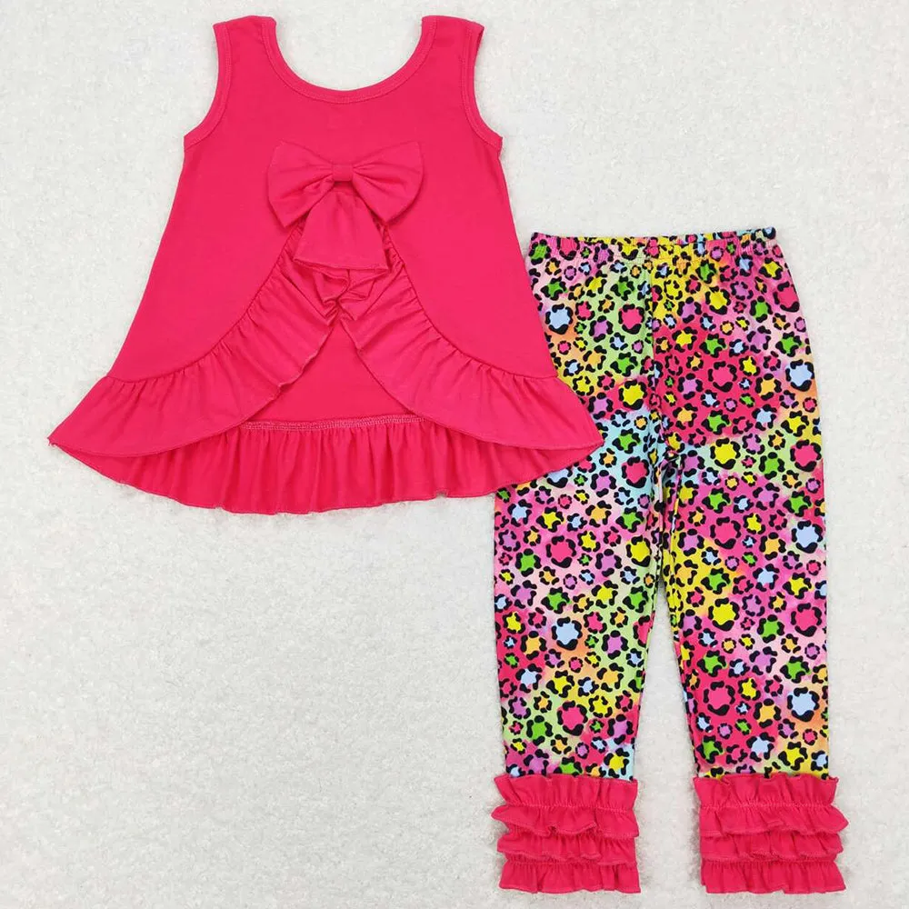 Boutique Baby Girls Clothes Sleeveless Top Leopard Pants Sets GSPO1097