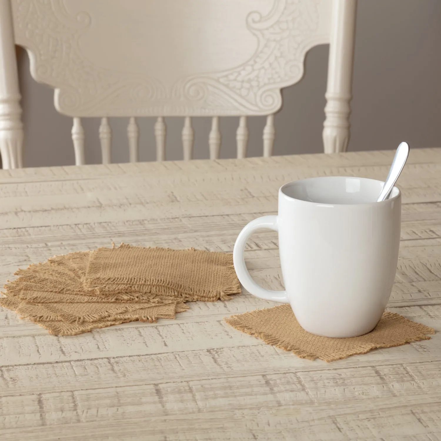 Burlap Natural Coaster Set of 12 Fringed 4x4