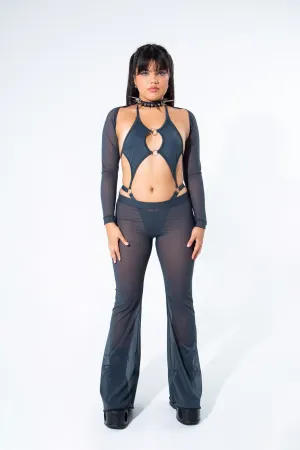 Charcoal Mesh Bell Bottom Pants