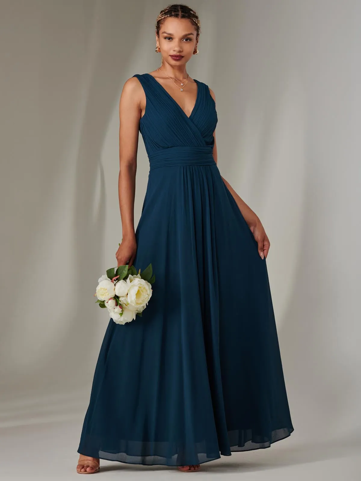 Cora Sleeveless Chiffon Maxi Dress, Dark Teal