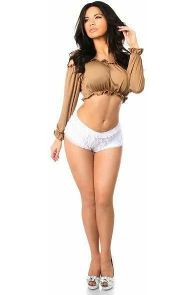 Daisy Corsets Tan Long Sleeve Peasant Top