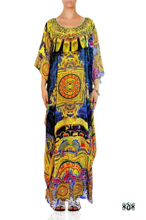 Devarshy Navy Artistic Tibetan Thangka Crystals Embellished Long Kaftan - 1065B