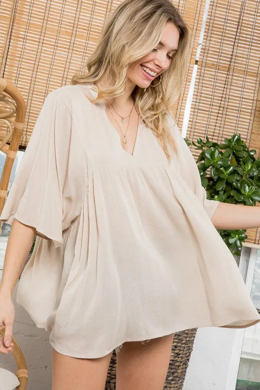 e Luna PLUS SOLID PEASANT TOP