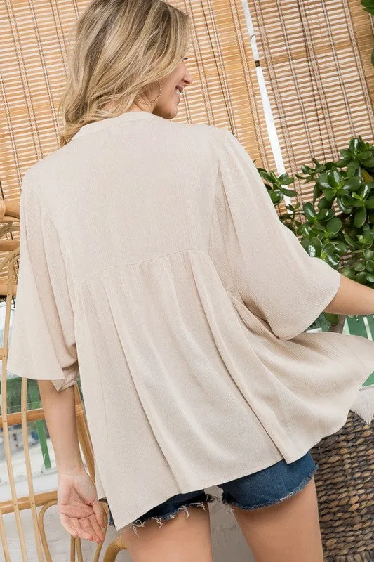 e Luna PLUS SOLID PEASANT TOP