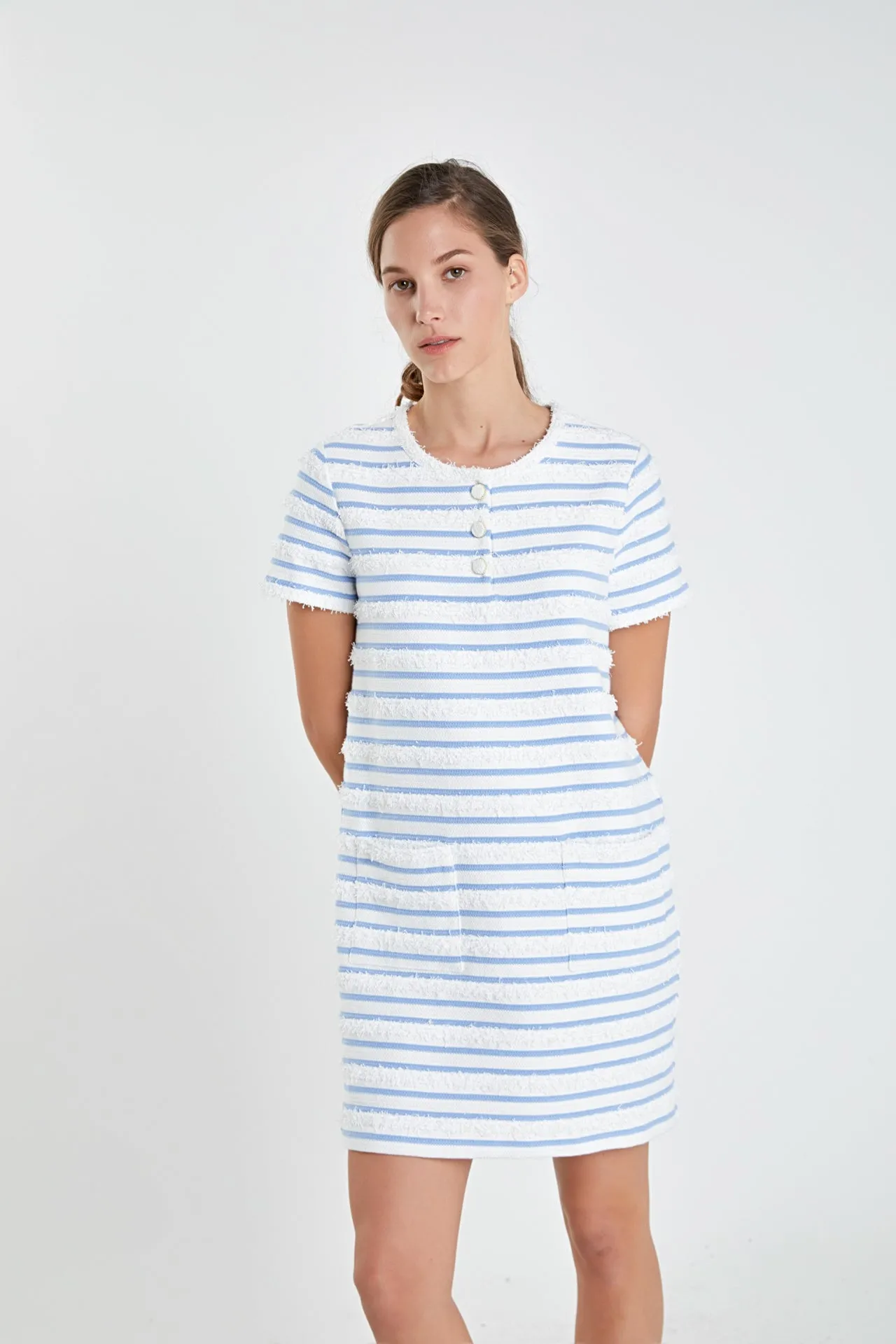 English Factory - Fringed Striped Polo Mini Dress