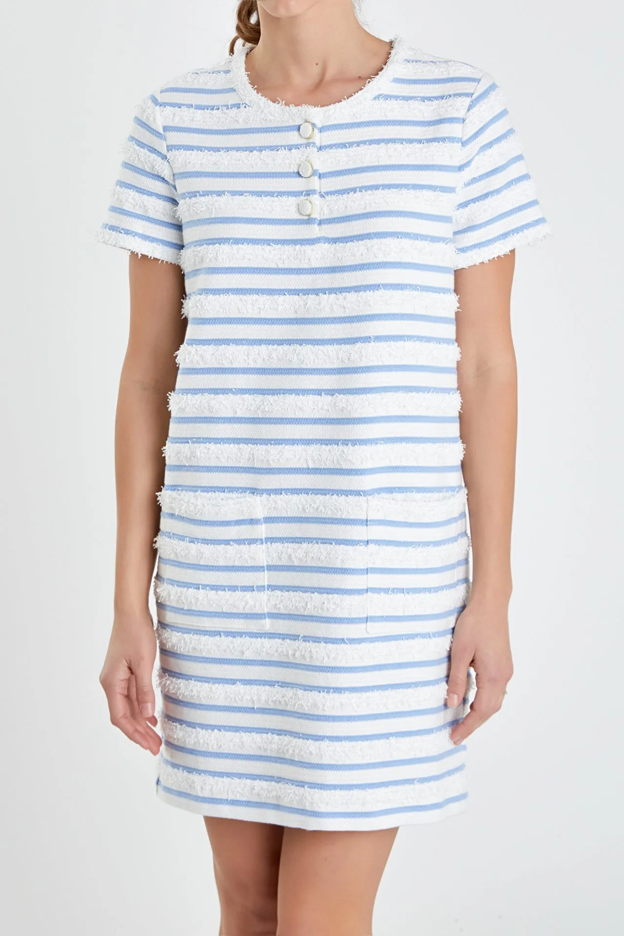 English Factory - Fringed Striped Polo Mini Dress