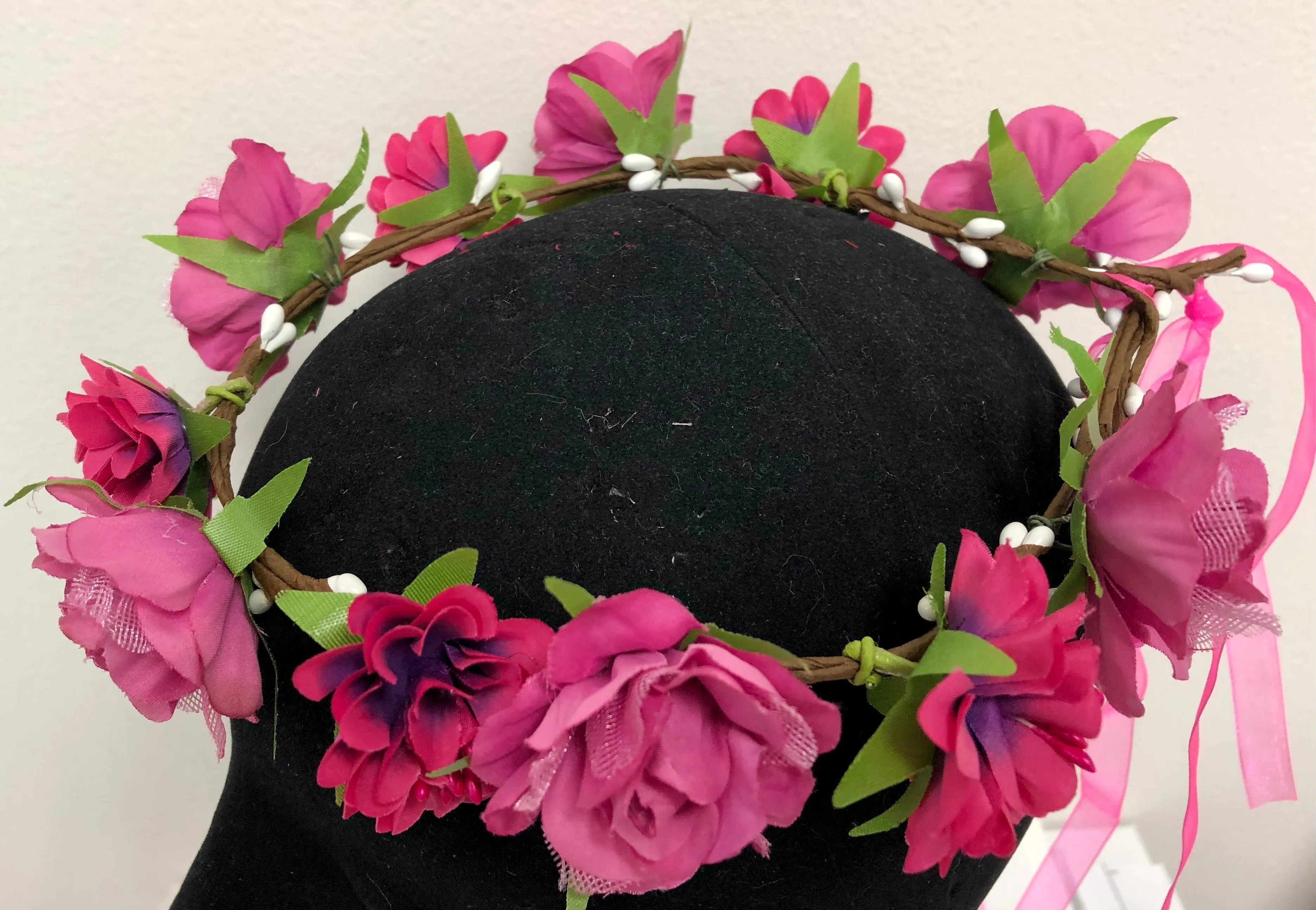 Flowers - Wreath Rose and Fuchsia Flowers with Green Leaves