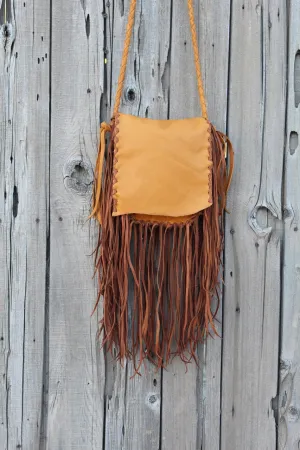 Fringed boho handbag, leather purse