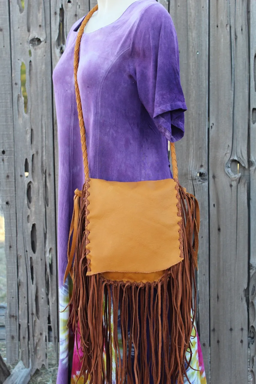 Fringed boho handbag, leather purse