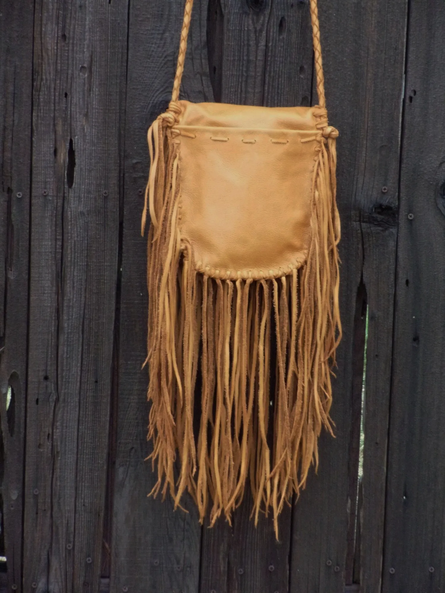 Fringed boho leather handbag, gypsy style bag