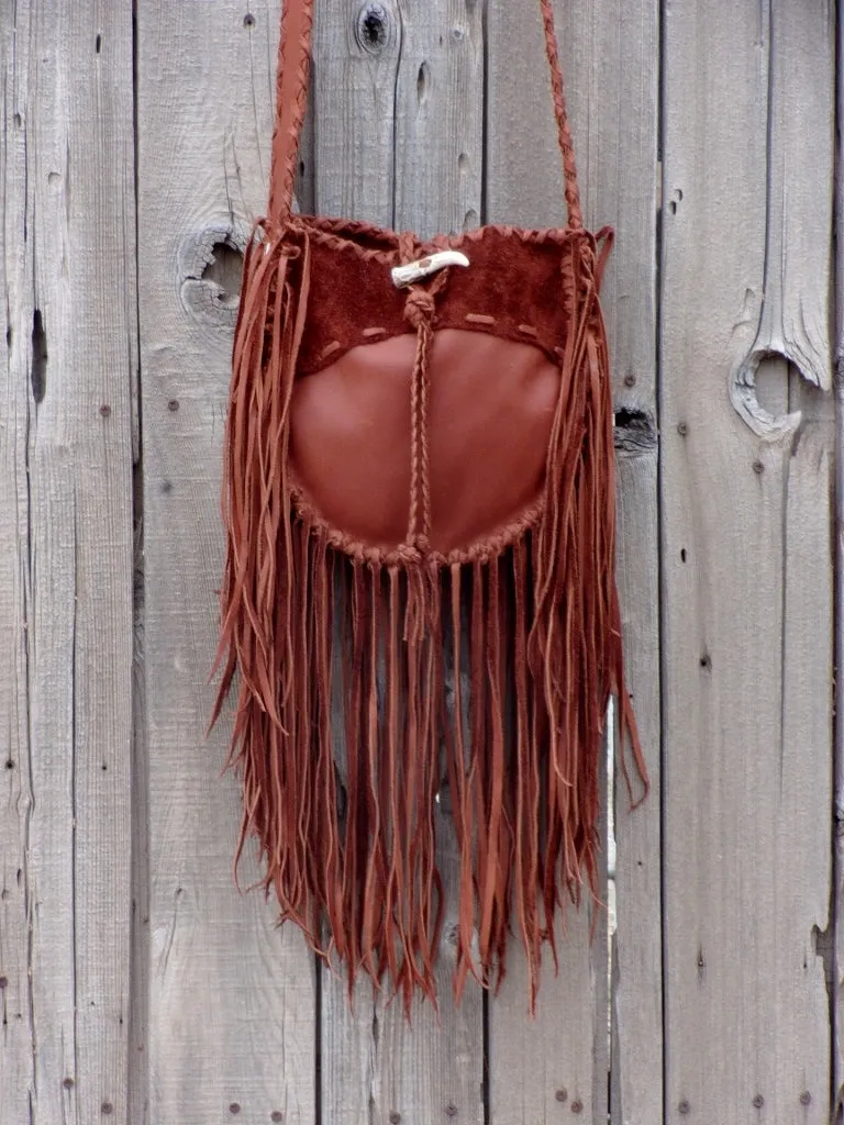 Fringed leather tote, gypsy boho leather tote