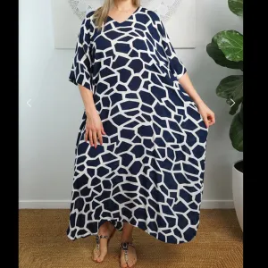 Giraffe Blue Maya Rayon Kaftan 12-26