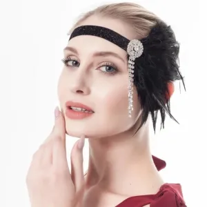 Great Gatsby 1920's Flapper Feather Headdress Fancy Dress - Black (Style 14)