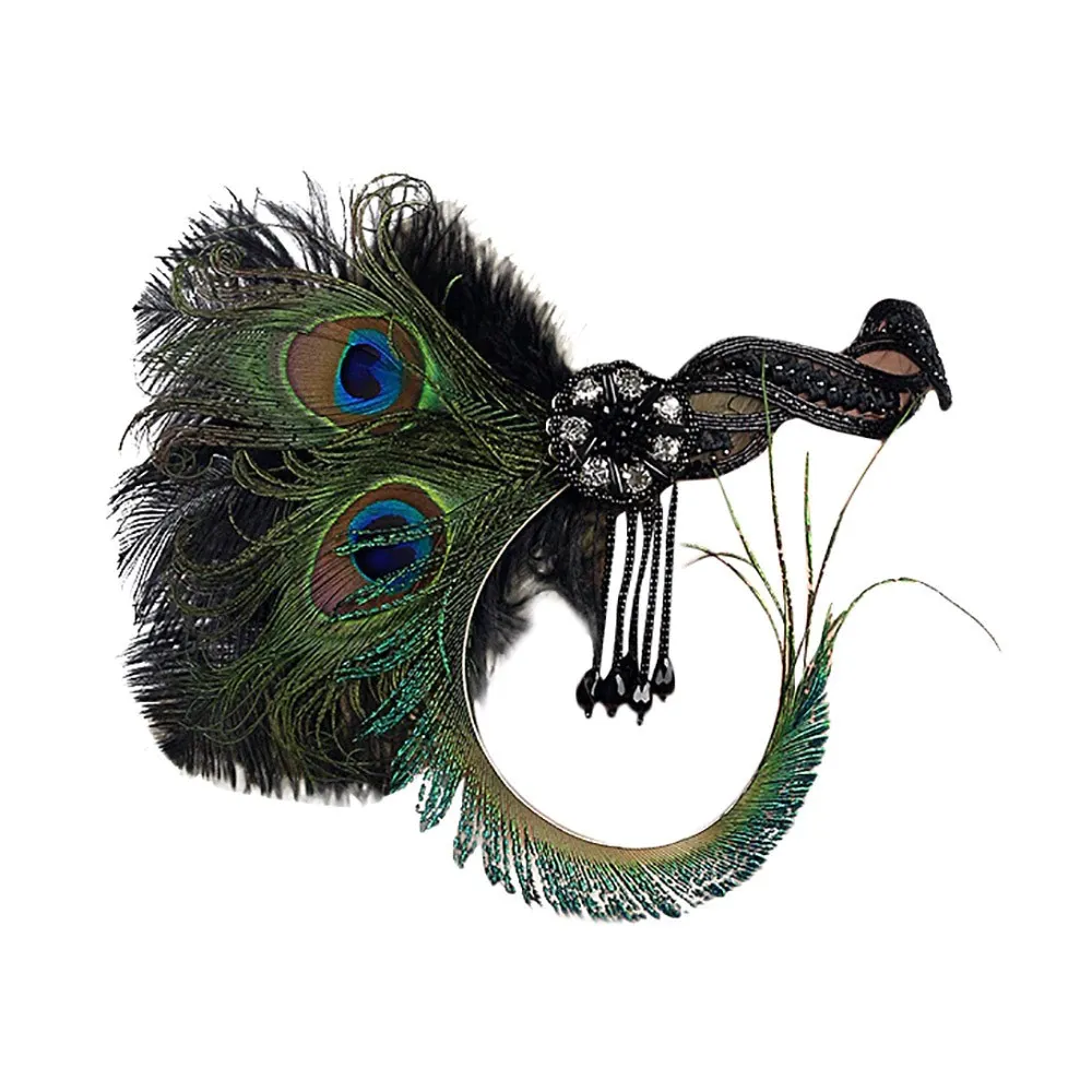 Great Gatsby 1920's Flapper Feather Headdress Fancy Dress - Natural Peacock (Style 9)