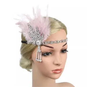 Great Gatsby 1920's Flapper Feather Headdress Fancy Dress - Pink (Style 12)