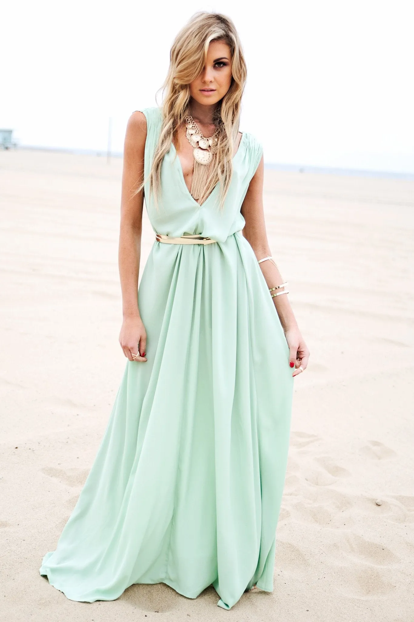 Grecian Style Flowy Maxi - Mint