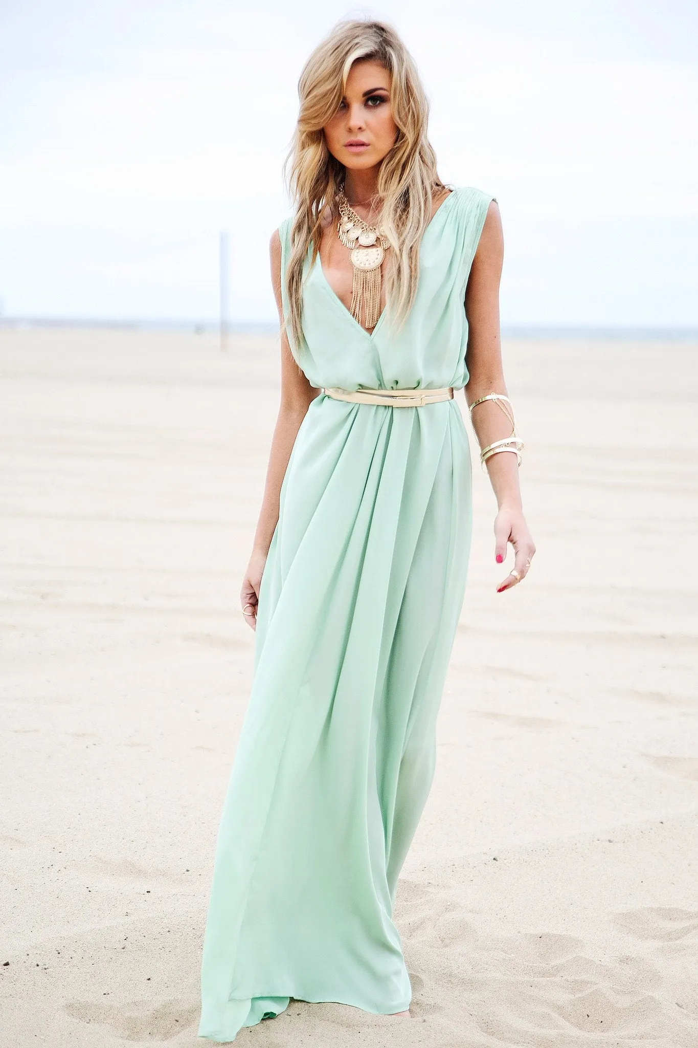 Grecian Style Flowy Maxi - Mint