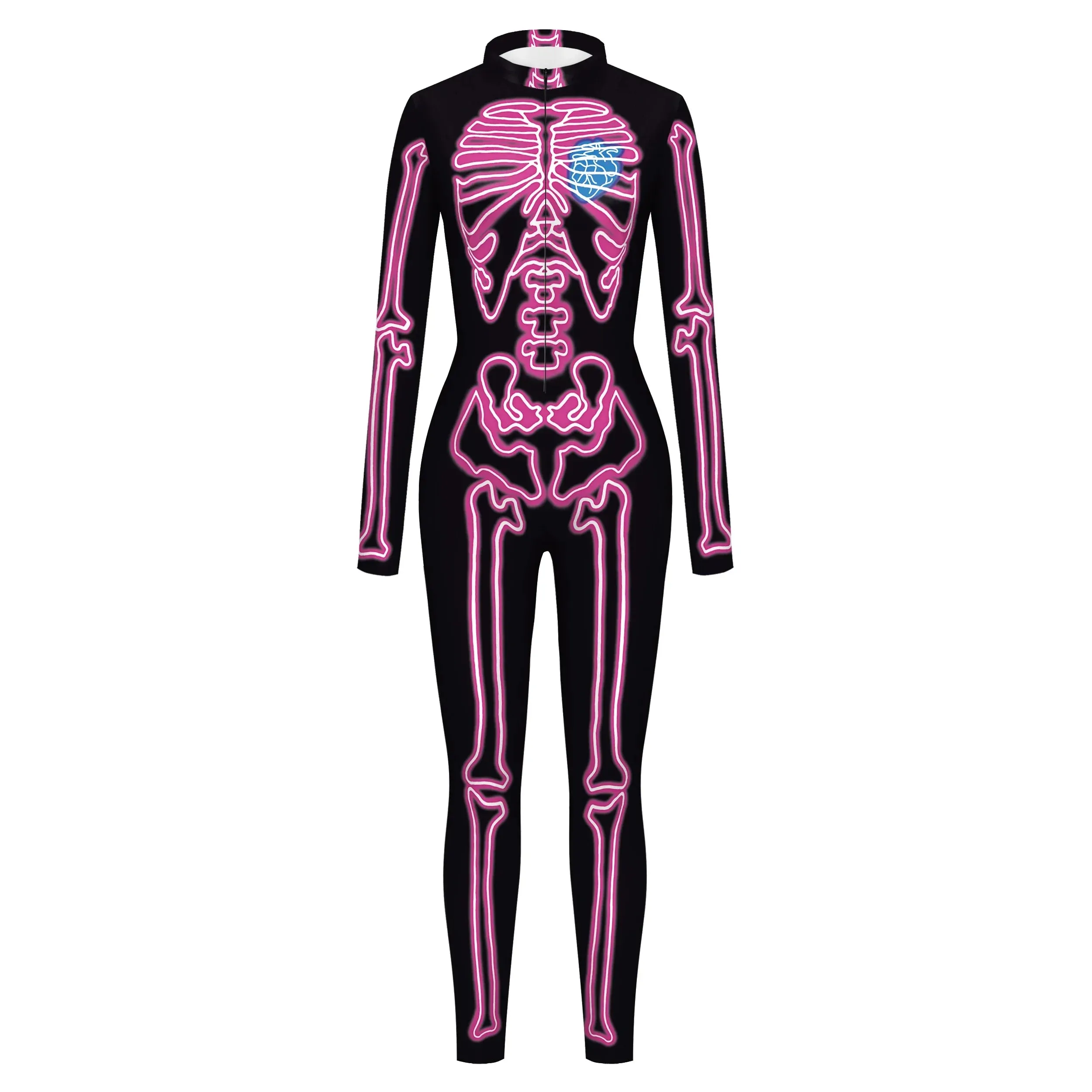 Halloween Cosplay Funny Carnival Skull Party Print Pink Adult Attire