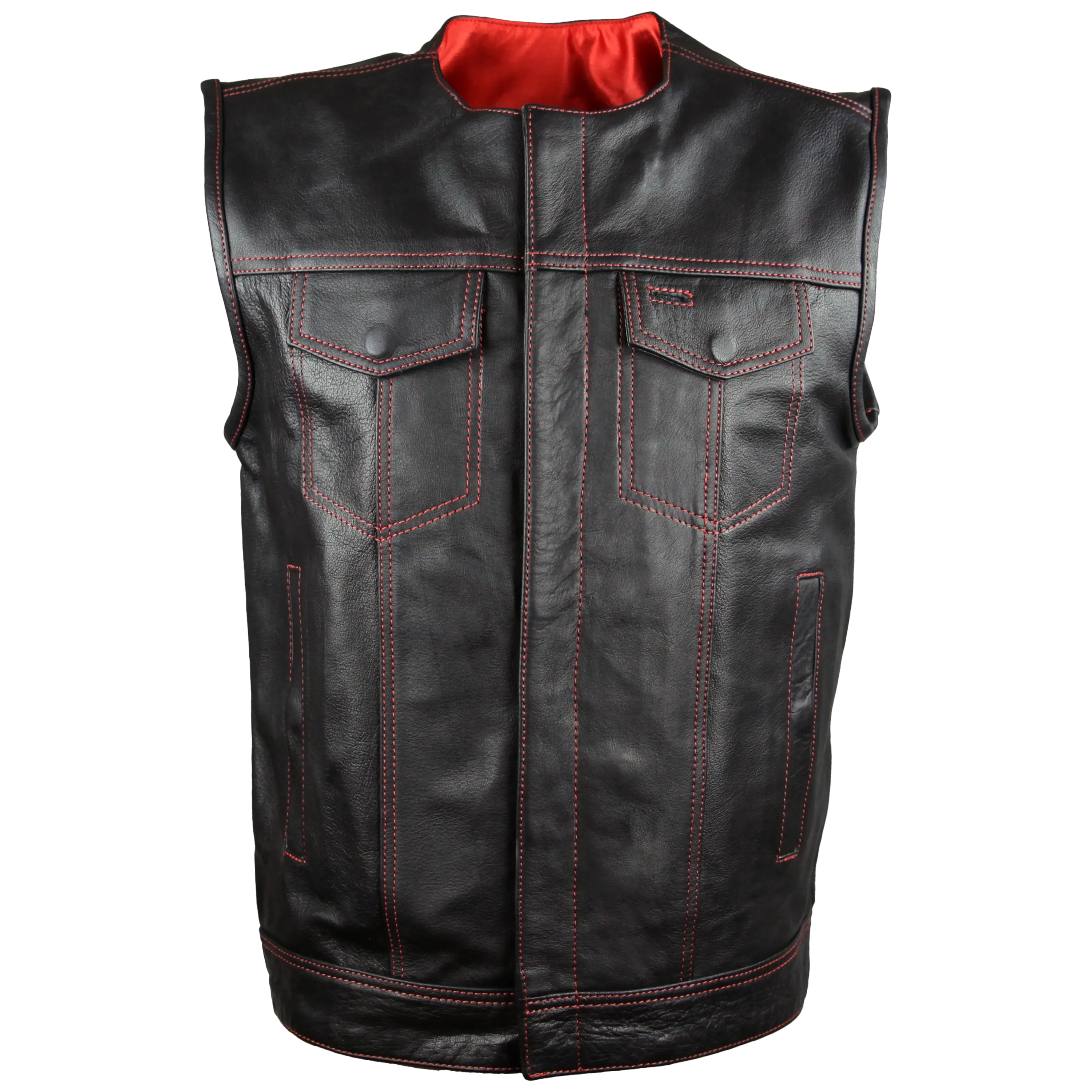 HMM919R High Mileage Men's Zipper and Snap Closure Leather Club Vest Quick Access Gun Pocket w/Red Liner