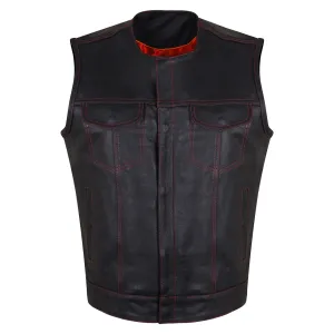 HMM919R High Mileage Men's Zipper and Snap Closure Leather Club Vest Quick Access Gun Pocket w/Red Liner