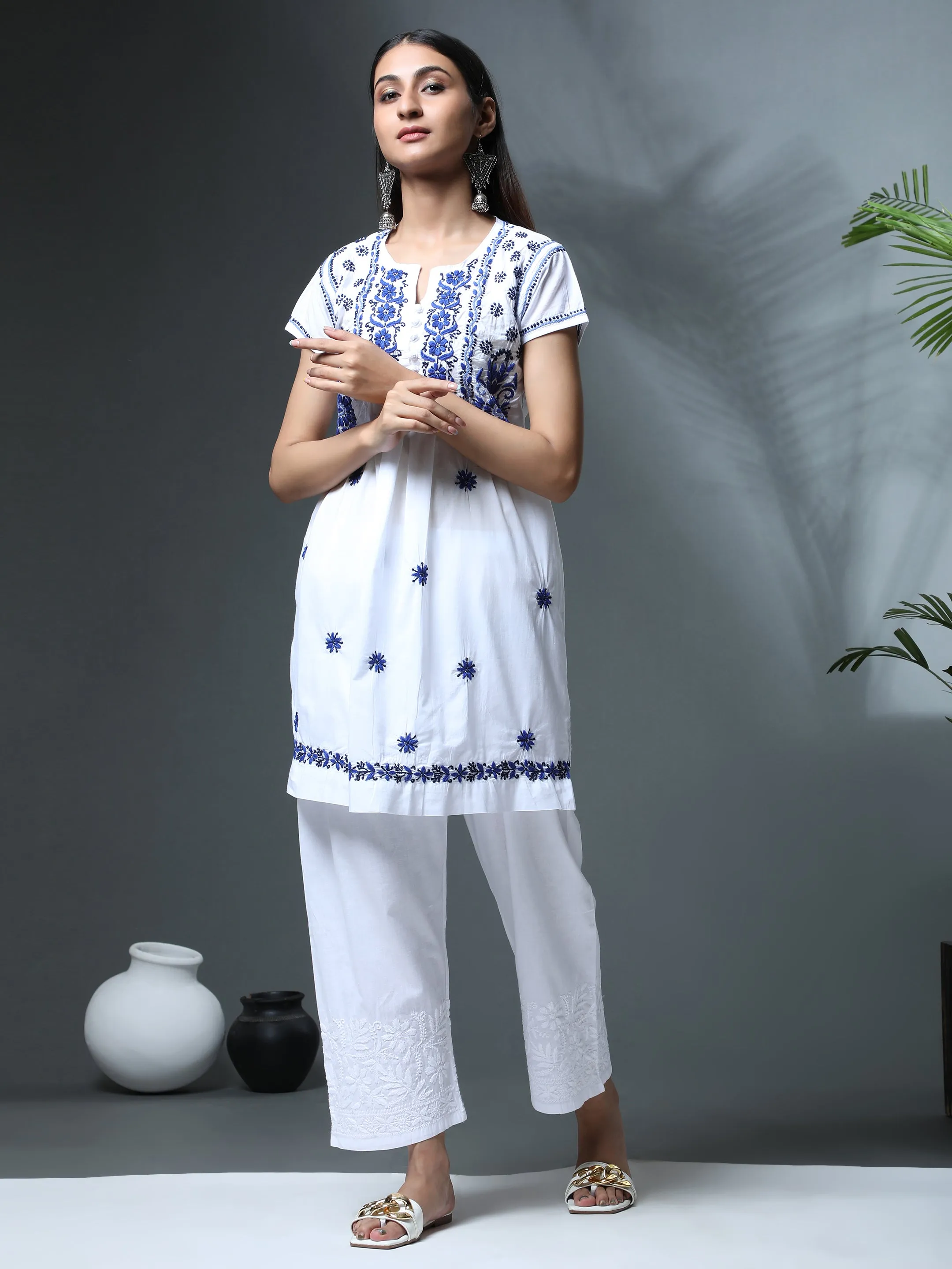 HOK Chikankari Cotton Pant Trouser White