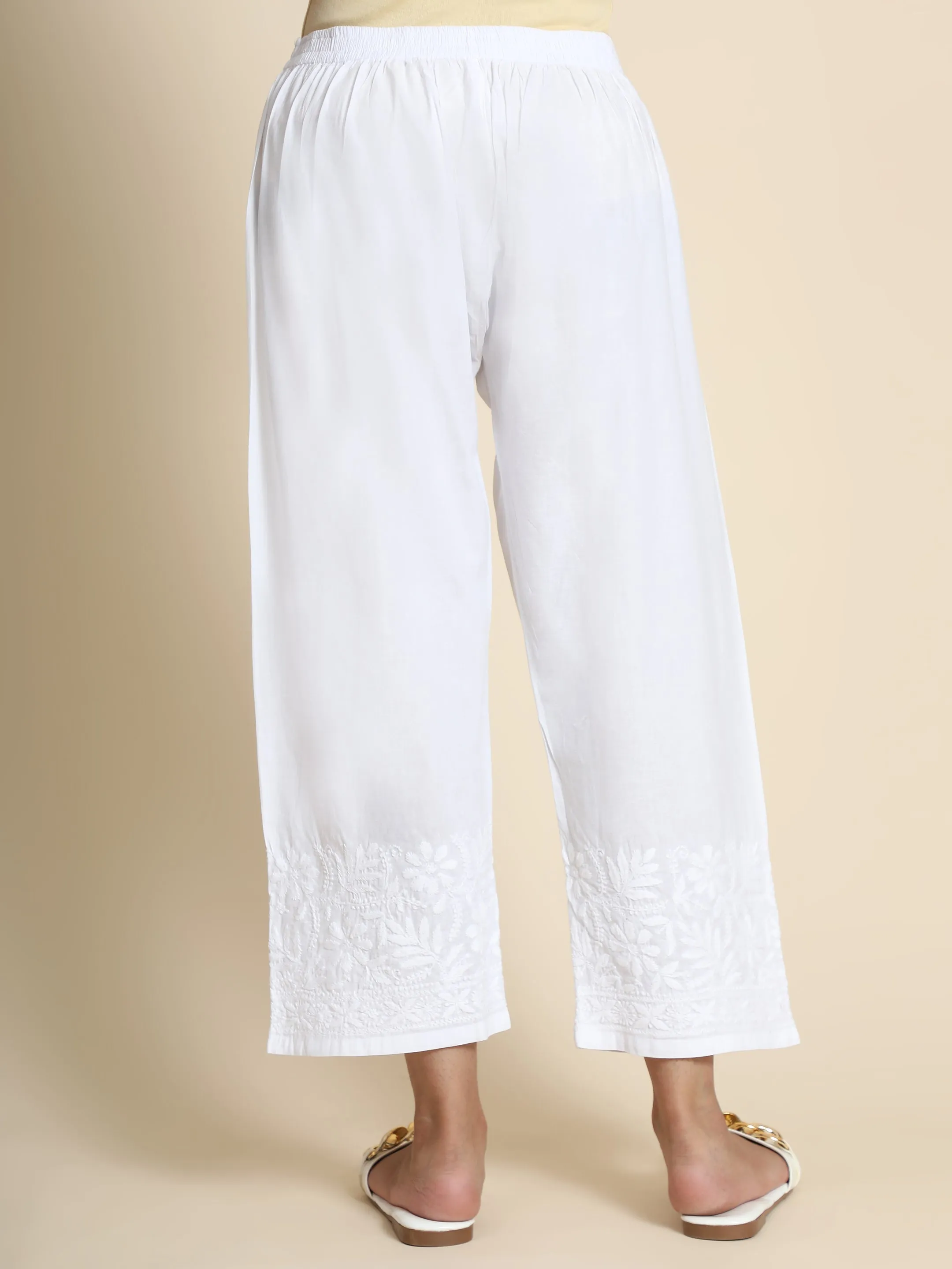 HOK Chikankari Cotton Pant Trouser White