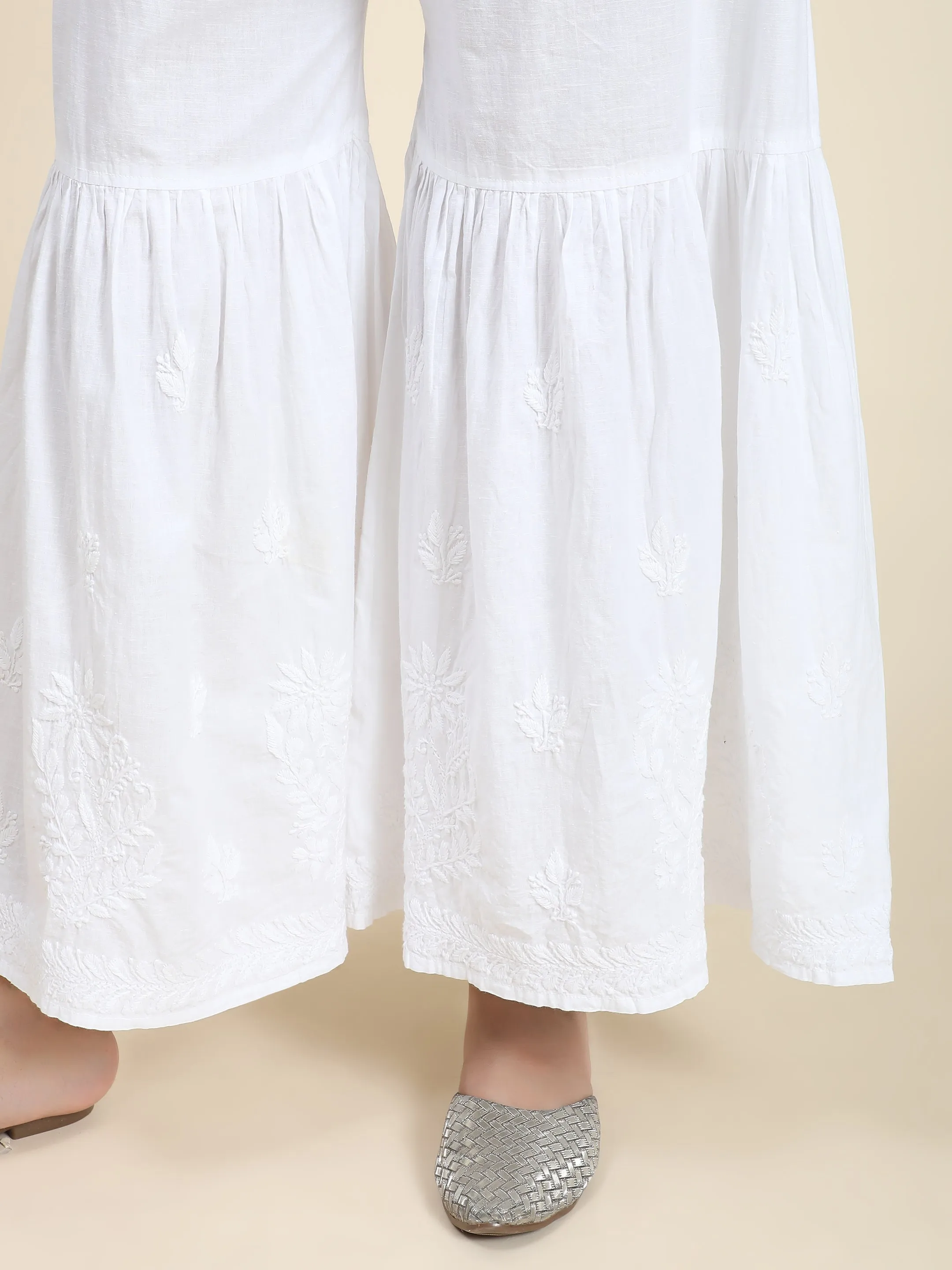 HOK Chikankari Cotton White Pant Garara