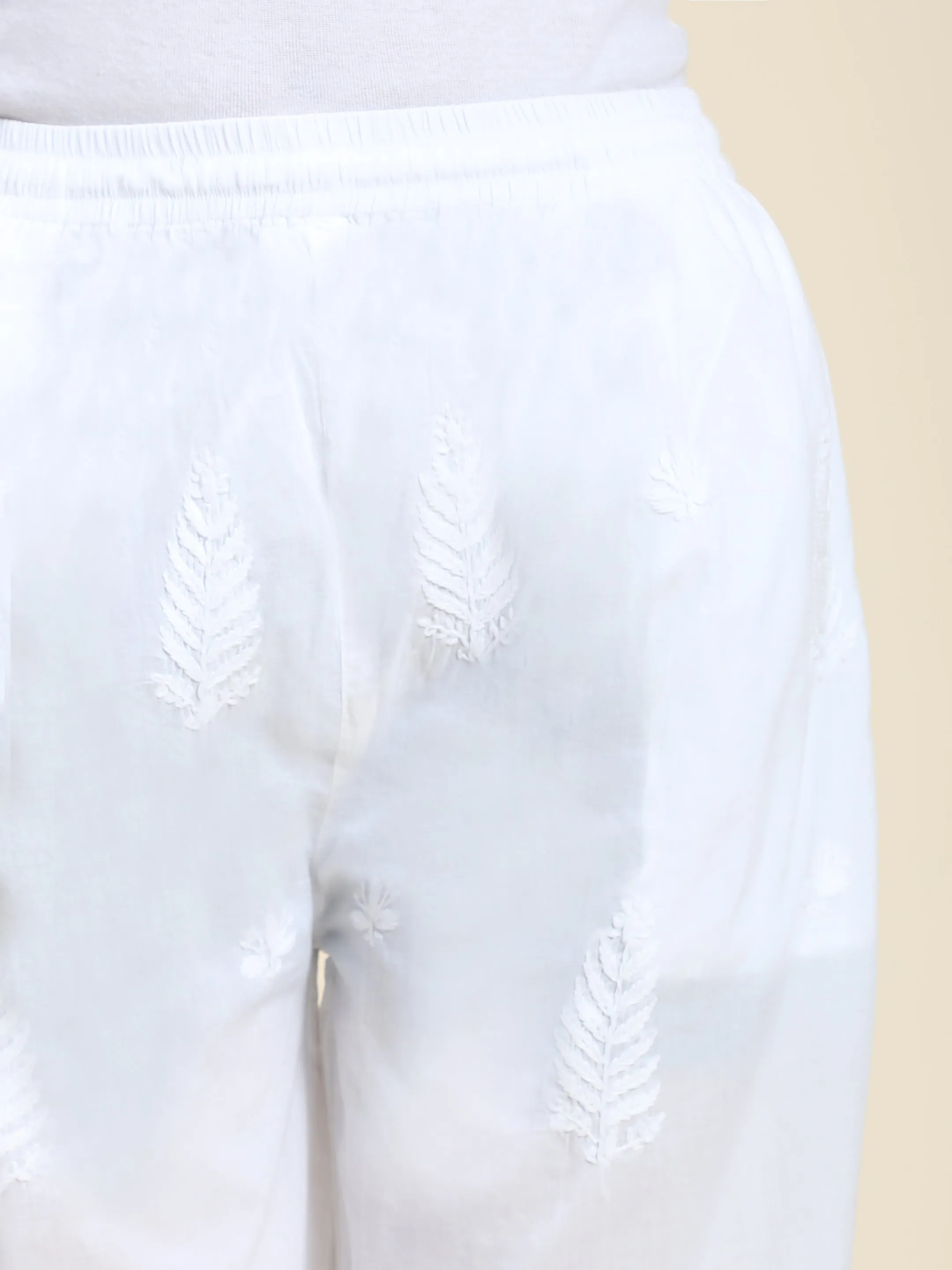 HOK Chikankari Cotton White Pants