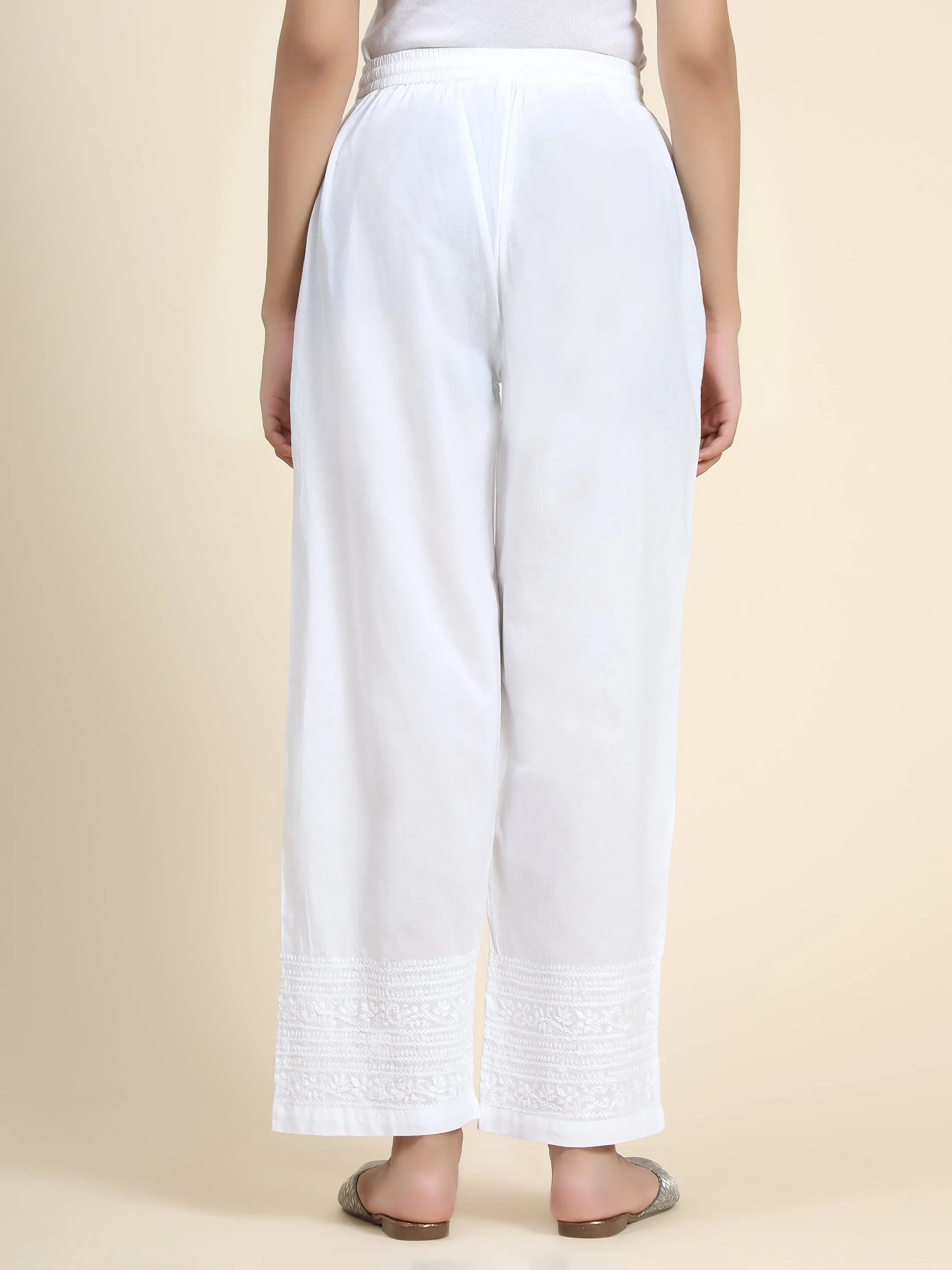 HOK Chikankari Cotton White Pants