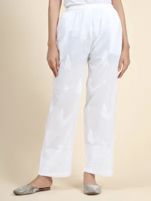 HOK Chikankari Cotton White Pants