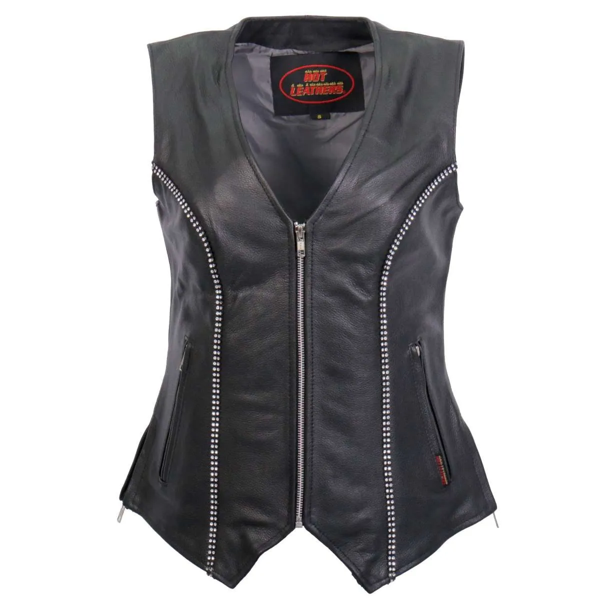 Hot Leathers VSL1016 Ladies 'Rhinestone' Black Leather MC Vest